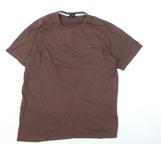 Tommy Hilfiger Men's Brown Cotton Crew Neck T-Shirt Size L
