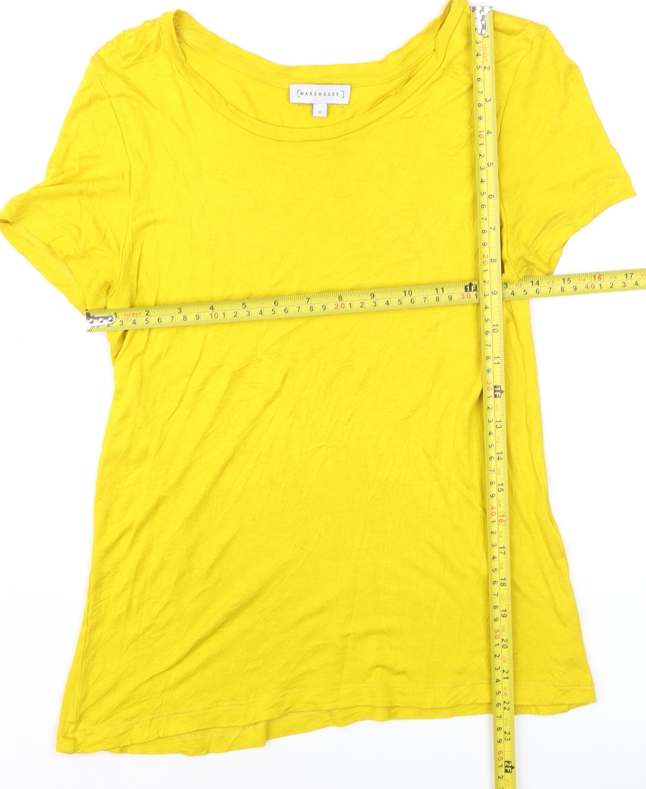 Warehouse Women's Yellow Short Sleeve Basic Viscose T-Shirt Size 10