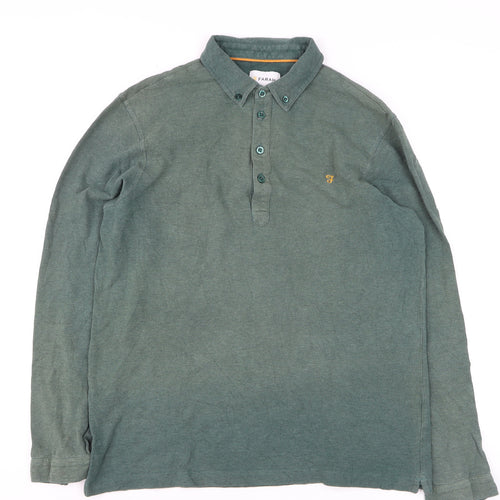 Farah Men's Green Long Sleeve Cotton Polo Shirt Size L