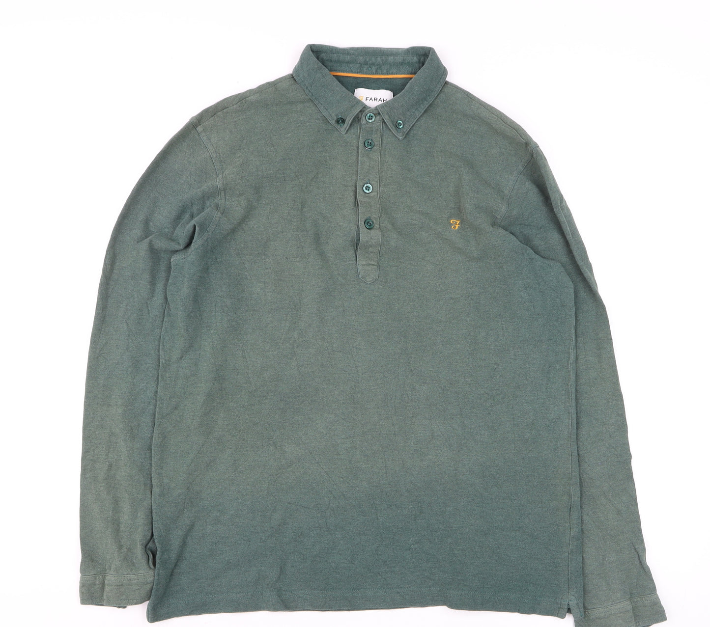Farah Men's Green Long Sleeve Cotton Polo Shirt Size L