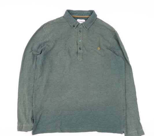 Farah Men's Green Long Sleeve Cotton Polo Shirt Size L