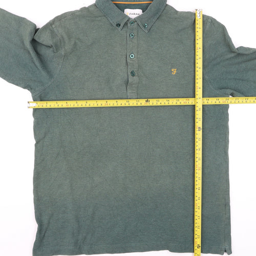 Farah Men's Green Long Sleeve Cotton Polo Shirt Size L