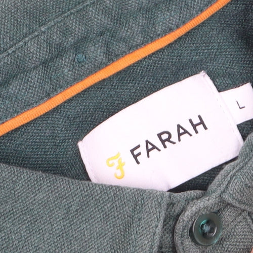 Farah Men's Green Long Sleeve Cotton Polo Shirt Size L