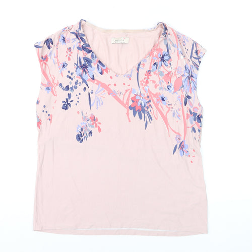 Marks and Spencer Per Una Womens Pink Floral V-Neck Sleeveless T-Shirt Size 12