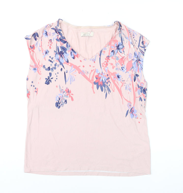 Marks and Spencer Per Una Womens Pink Floral V-Neck Sleeveless T-Shirt Size 12