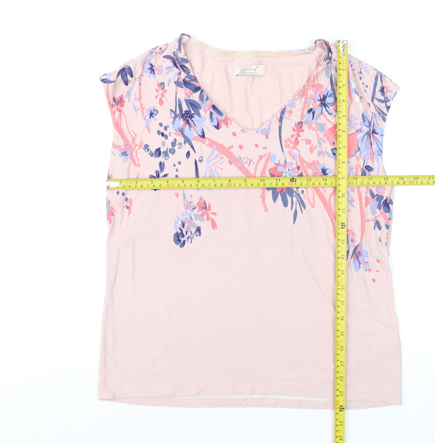 Marks and Spencer Per Una Womens Pink Floral V-Neck Sleeveless T-Shirt Size 12