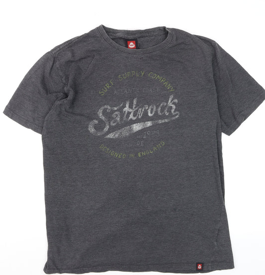 Saltrock Men's Grey Crew Neck Surf Graphic Cotton Blend T-Shirt L