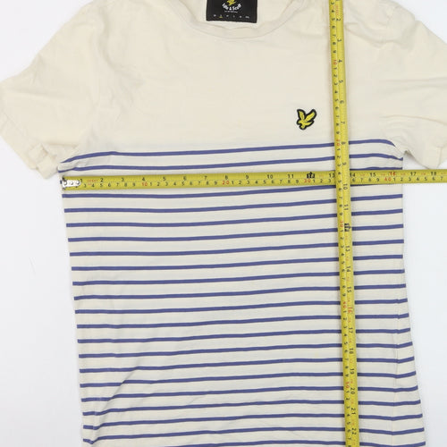 Lyle & Scott Men's Beige Blue Striped Cotton Crew Neck T-Shirt Size M