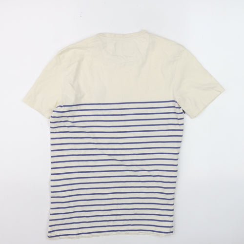 Lyle & Scott Men's Beige Blue Striped Cotton Crew Neck T-Shirt Size M