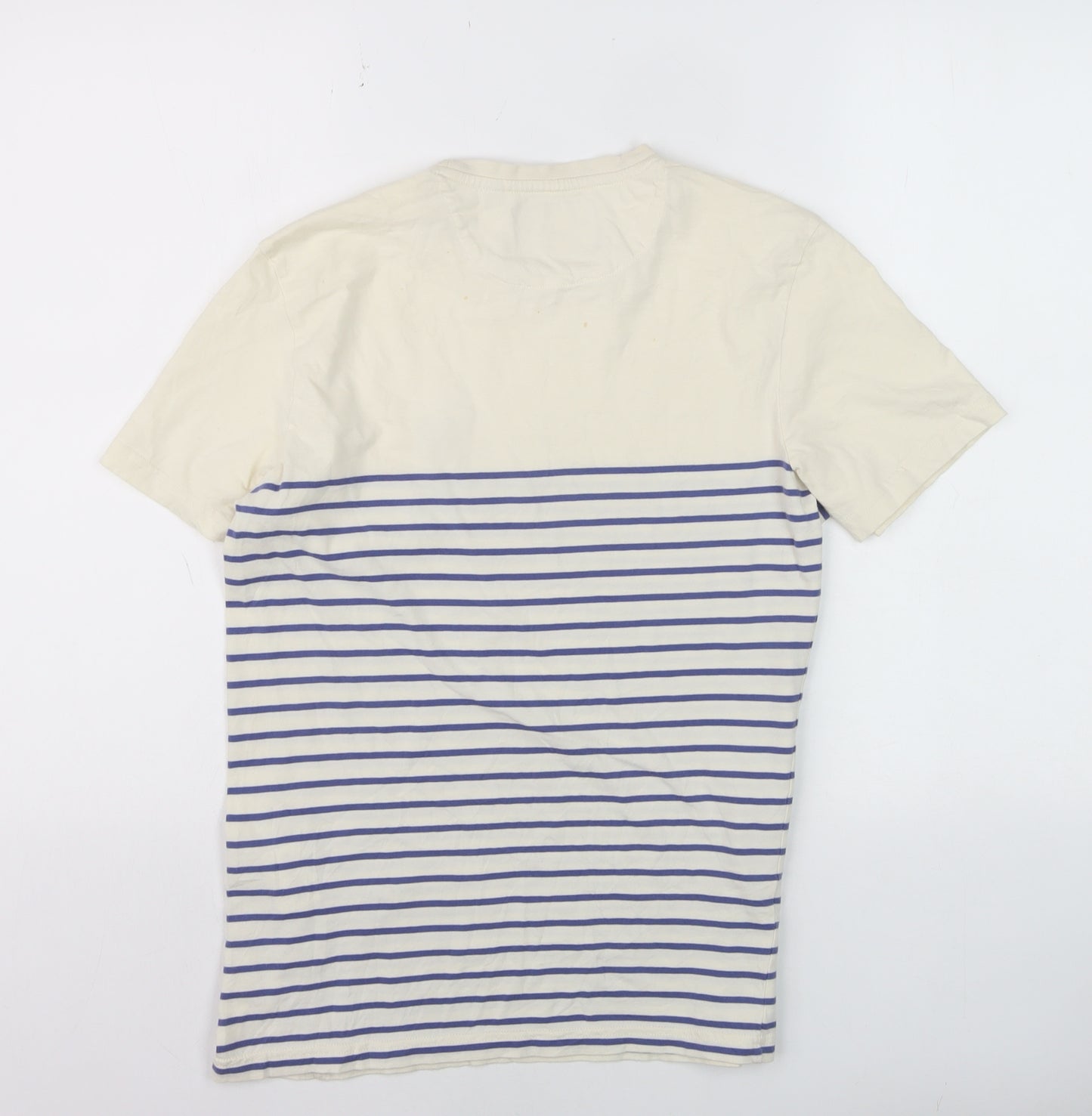 Lyle & Scott Men's Beige Blue Striped Cotton Crew Neck T-Shirt Size M