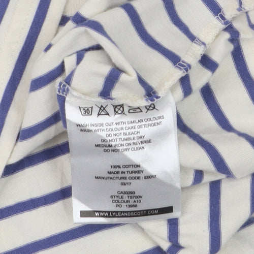 Lyle & Scott Men's Beige Blue Striped Cotton Crew Neck T-Shirt Size M