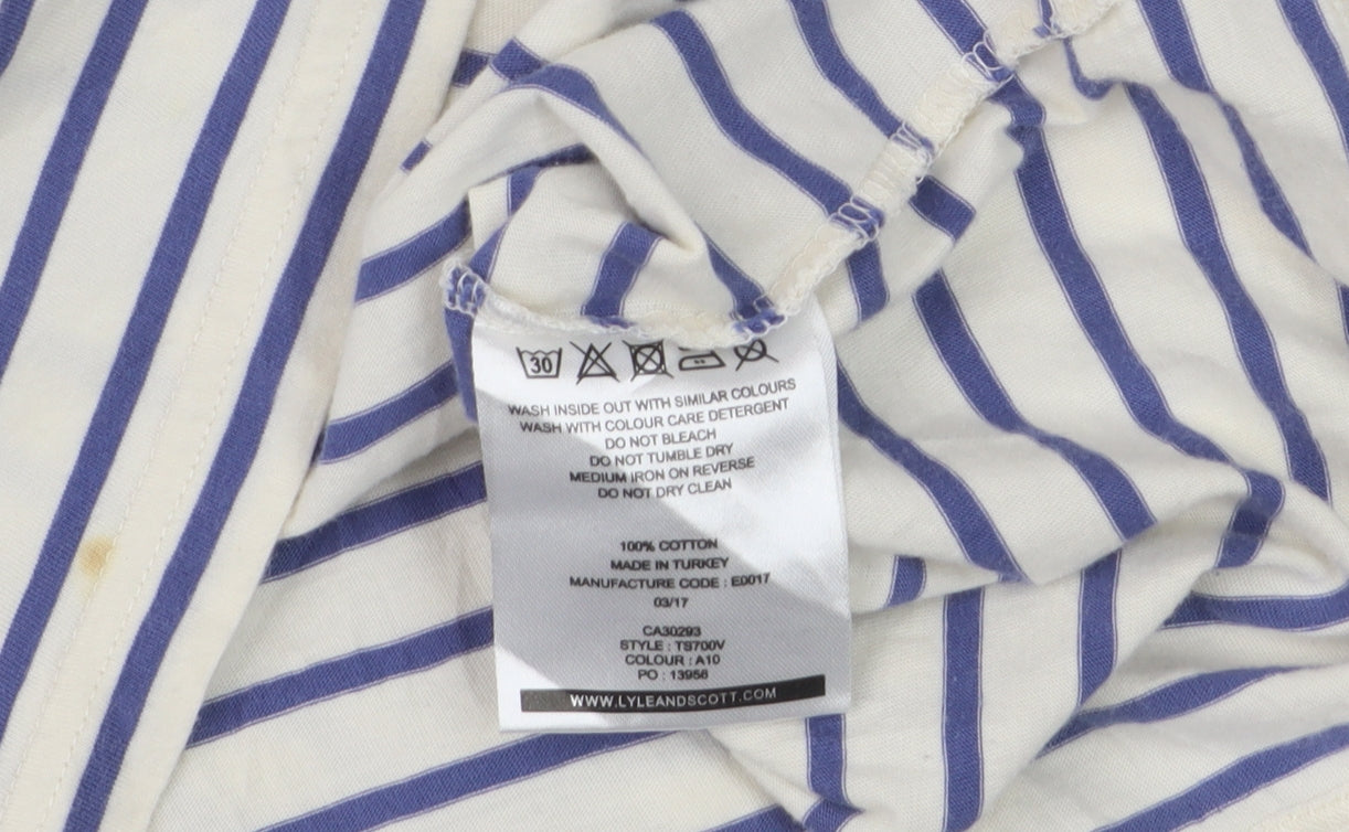 Lyle & Scott Men's Beige Blue Striped Cotton Crew Neck T-Shirt Size M