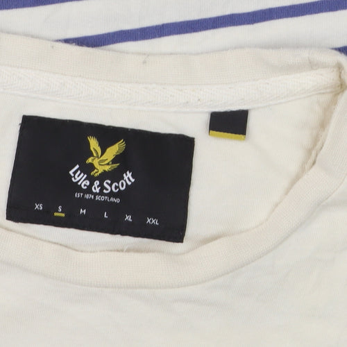 Lyle & Scott Men's Beige Blue Striped Cotton Crew Neck T-Shirt Size M