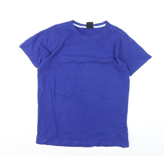 Kandor Men's Blue Cotton Crew Neck Short Sleeve T-Shirt Small