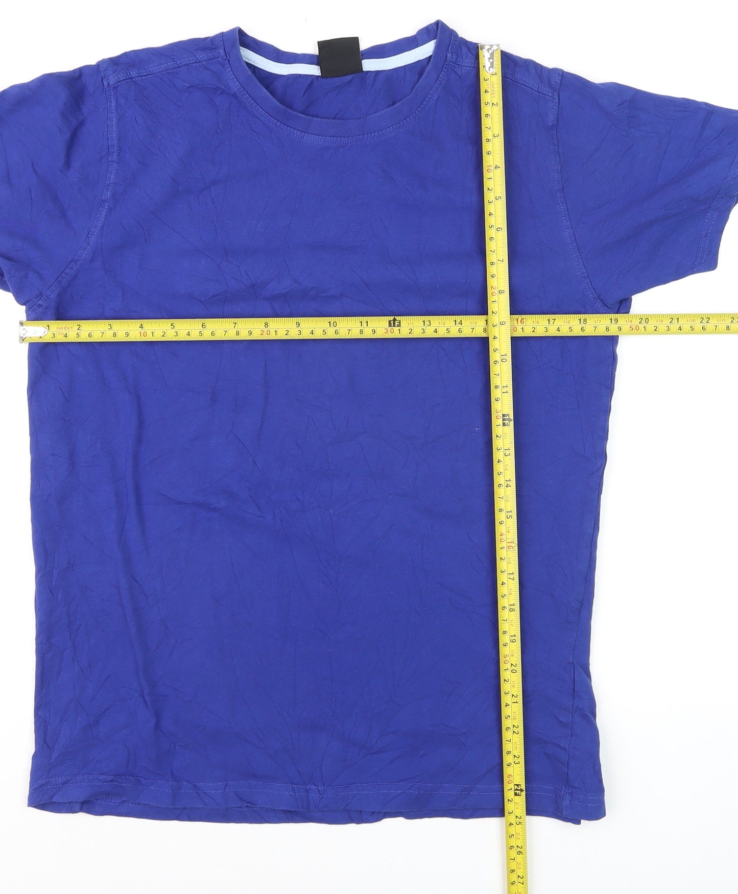 Kandor Men's Blue Cotton Crew Neck Short Sleeve T-Shirt Small
