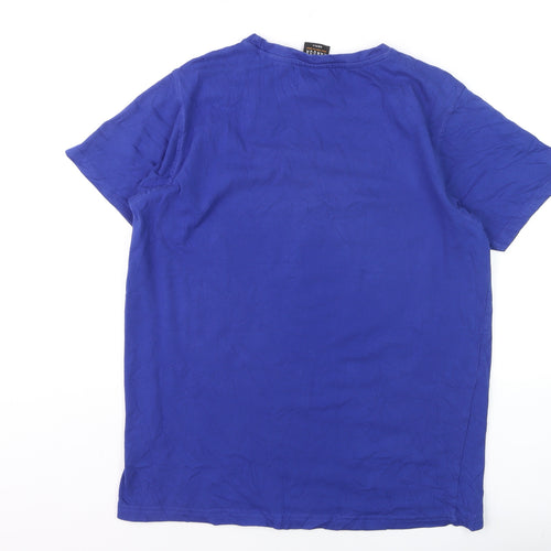 Kandor Men's Blue Cotton Crew Neck Short Sleeve T-Shirt Small