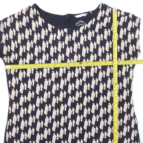 White Stuff Women’s Blue Print Tunic Blouse Size 14 Short Sleeve