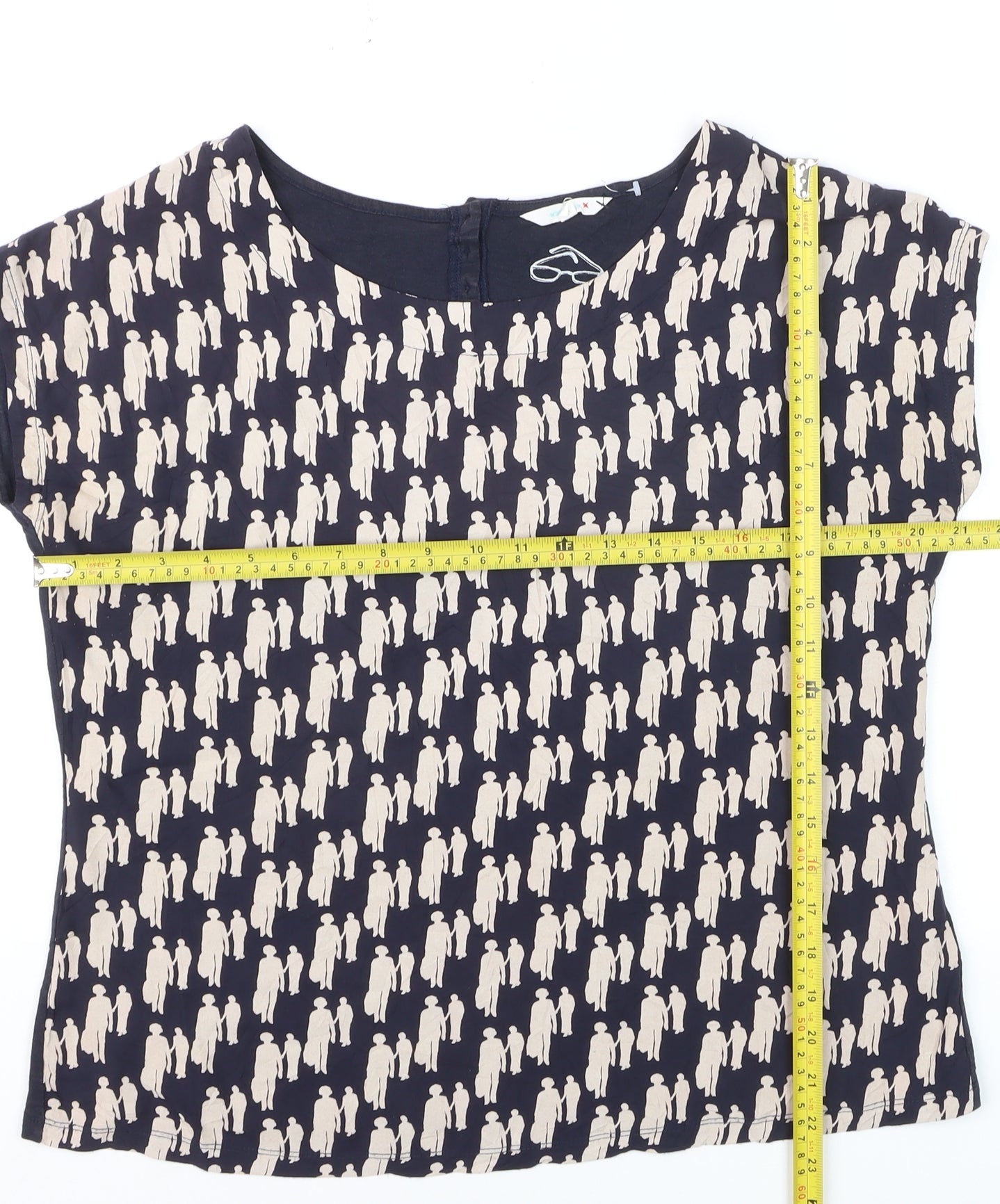 White Stuff Women’s Blue Print Tunic Blouse Size 14 Short Sleeve