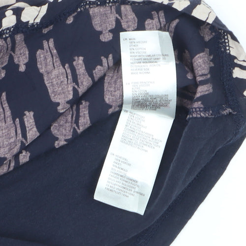 White Stuff Women’s Blue Print Tunic Blouse Size 14 Short Sleeve