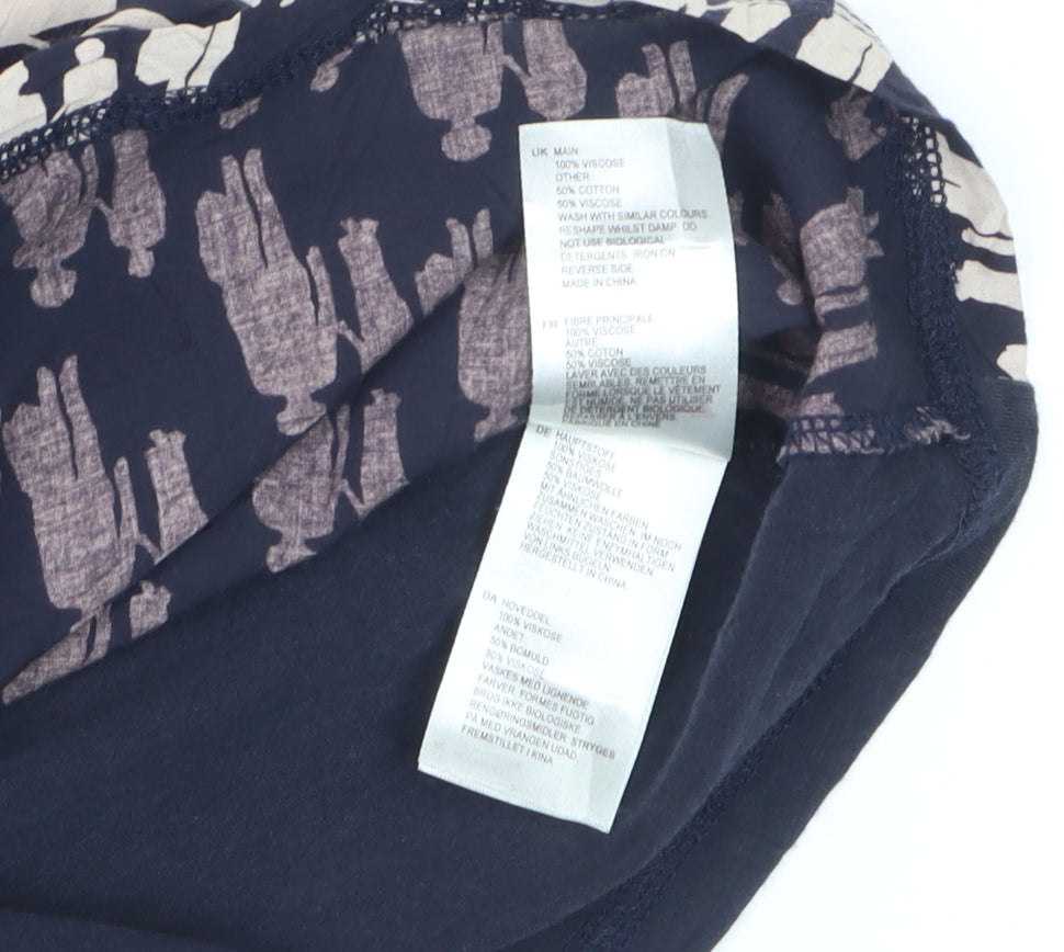 White Stuff Women’s Blue Print Tunic Blouse Size 14 Short Sleeve