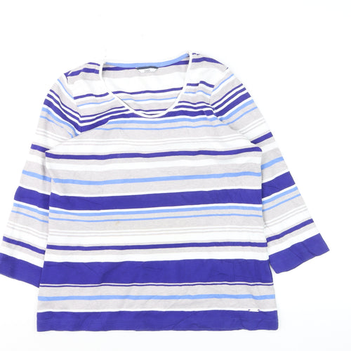 Dash Women Blue Striped Pullover Jumper Size 12 Cotton Blend