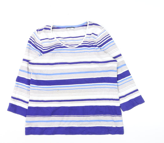Dash Women Blue Striped Pullover Jumper Size 12 Cotton Blend