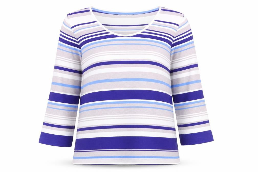 Front view of Dash Women Blue Striped jumper, size 12, Cotton Blend