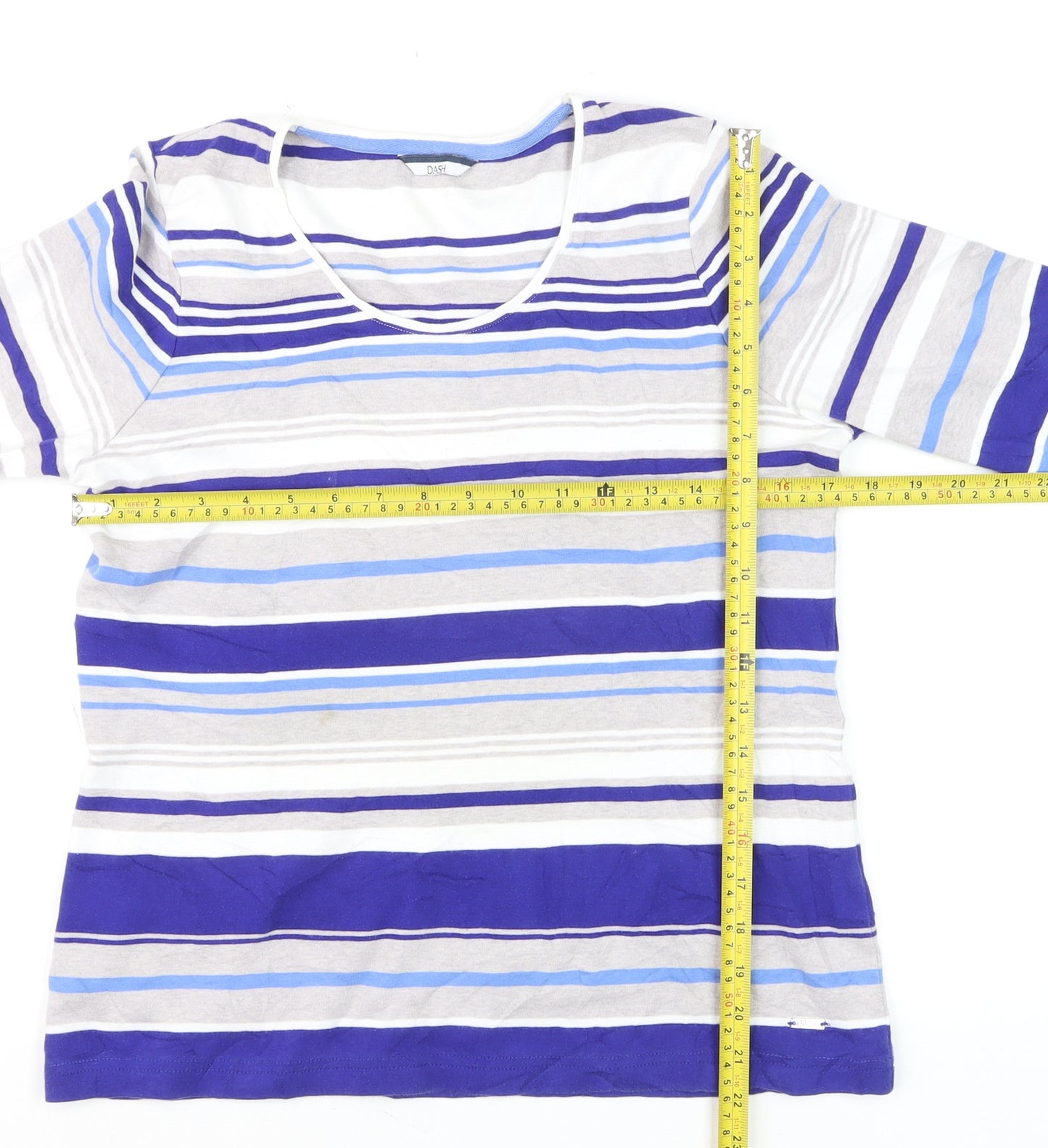 Dash Women Blue Striped Pullover Jumper Size 12 Cotton Blend
