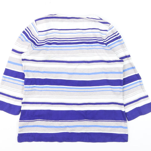 Dash Women Blue Striped Pullover Jumper Size 12 Cotton Blend