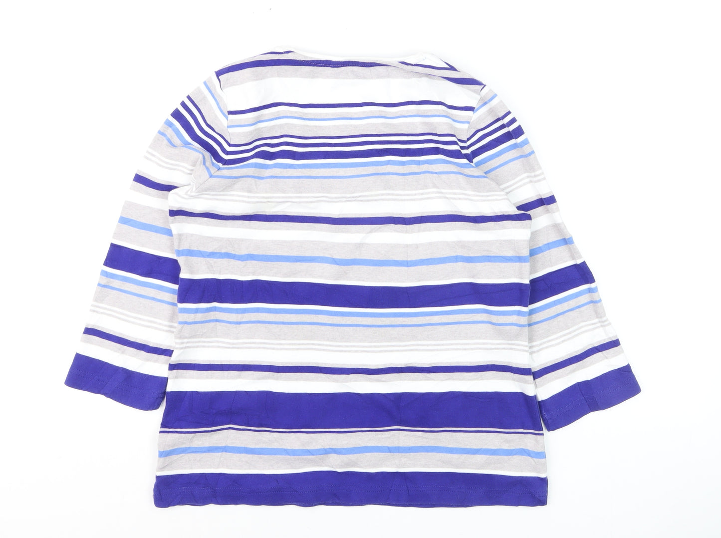 Dash Women Blue Striped Pullover Jumper Size 12 Cotton Blend