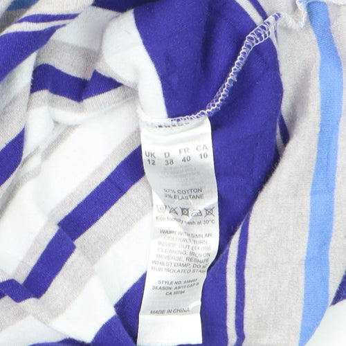 Dash Women Blue Striped Pullover Jumper Size 12 Cotton Blend