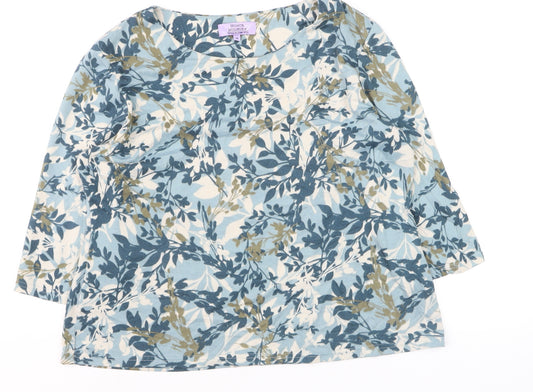 Honor Millburn Women's Blue Floral 3/4 Sleeve Cotton Blouse Size 18