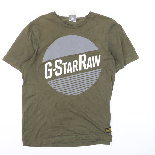 G-Star Raw Men's Green Cotton Graphic Logo T-Shirt Size M