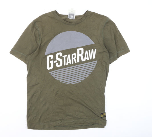 G-Star Raw Men's Green Cotton Graphic Logo T-Shirt Size M