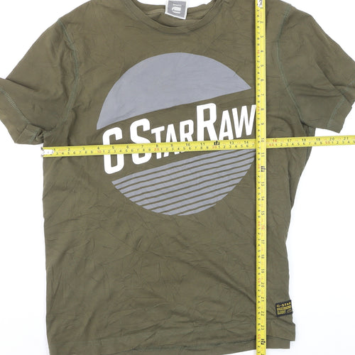G-Star Raw Men's Green Cotton Graphic Logo T-Shirt Size M