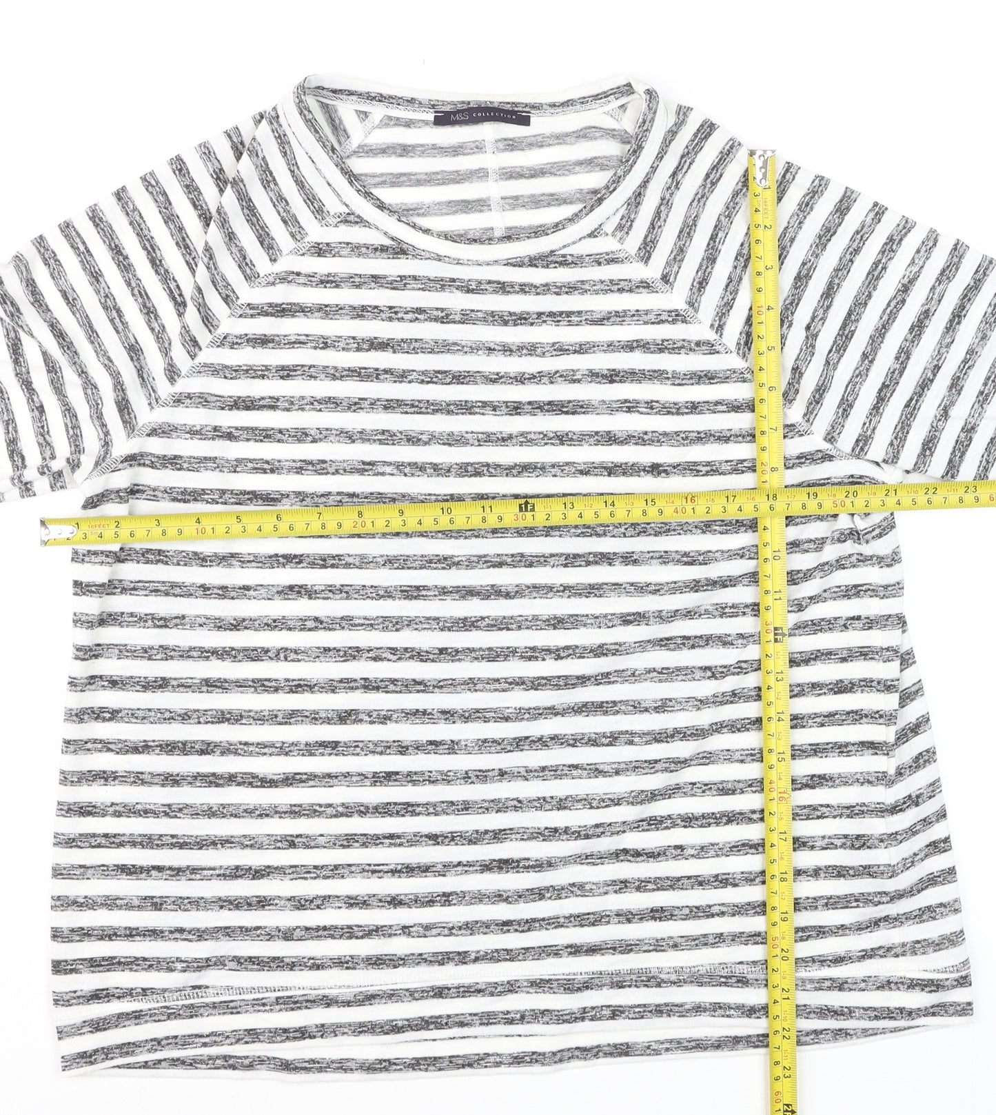 Marks and Spencer Womens Black White Striped Jersey Top Size 16