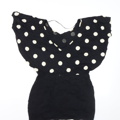 Yenimco Women Black Polka Dot Cotton Tunic Blouse Size 10
