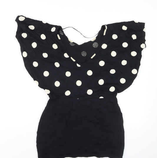 Yenimco Women Black Polka Dot Cotton Tunic Blouse Size 10