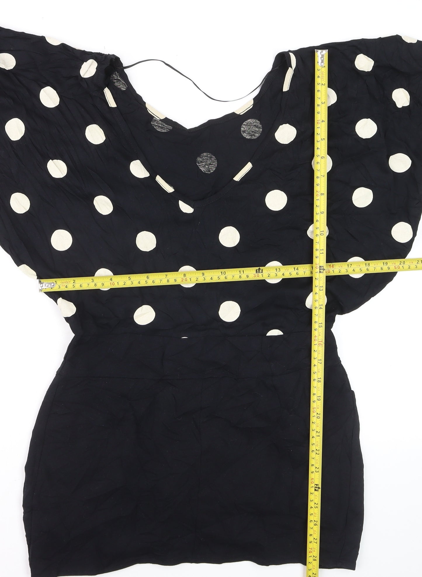 Yenimco Women Black Polka Dot Cotton Tunic Blouse Size 10