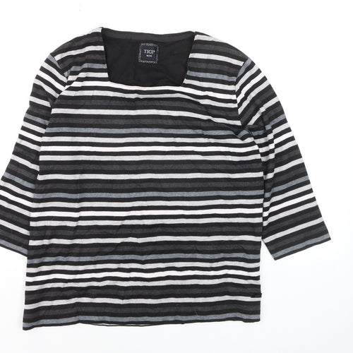 TIGI Women's Black Striped 3/4 Sleeve Jersey T-Shirt Size 18