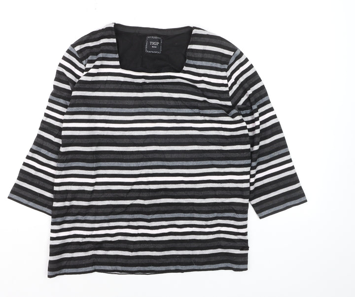 TIGI Women's Black Striped 3/4 Sleeve Jersey T-Shirt Size 18