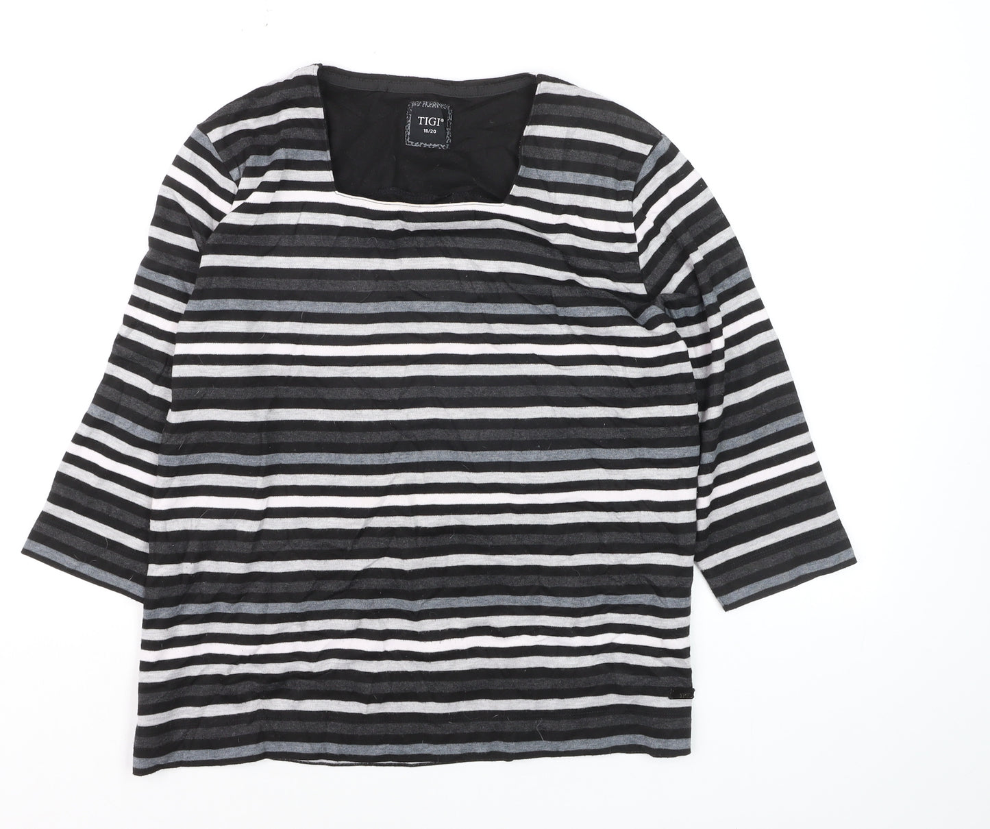 TIGI Women's Black Striped 3/4 Sleeve Jersey T-Shirt Size 18