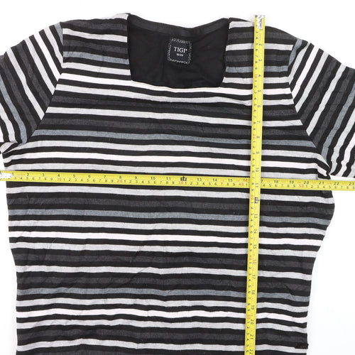 TIGI Women's Black Striped 3/4 Sleeve Jersey T-Shirt Size 18