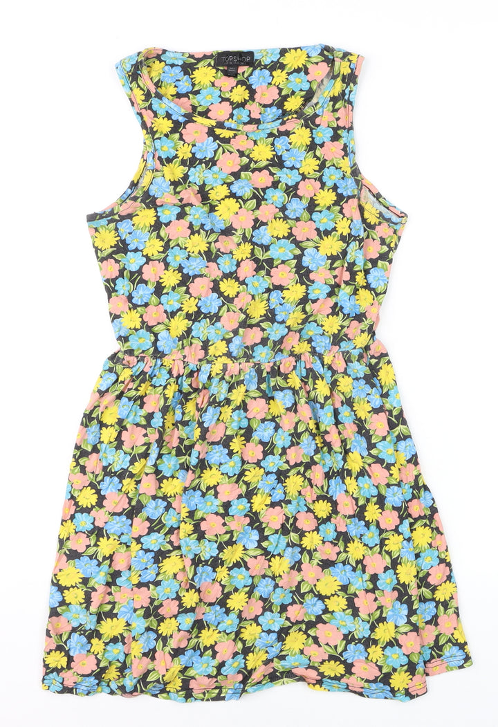 Topshop Womens Multicoloured Floral Cotton Tank Dress Size 8