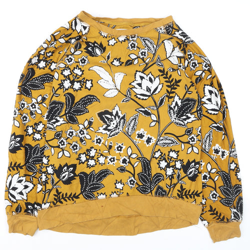 Next Womens Yellow Floral Cotton Pullover Jumper M
