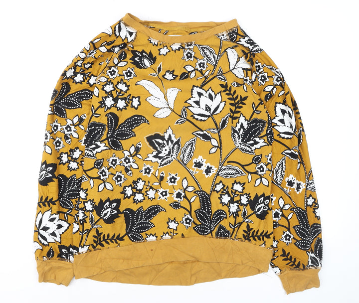Next Womens Yellow Floral Cotton Pullover Jumper M