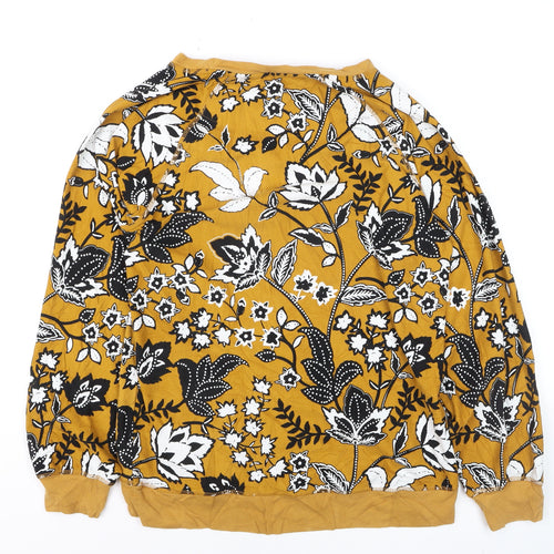 Next Womens Yellow Floral Cotton Pullover Jumper M