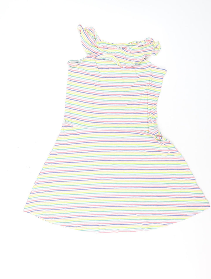 Nutmeg Girls Multicoloured Striped One Shoulder Skater Dress 11 Years