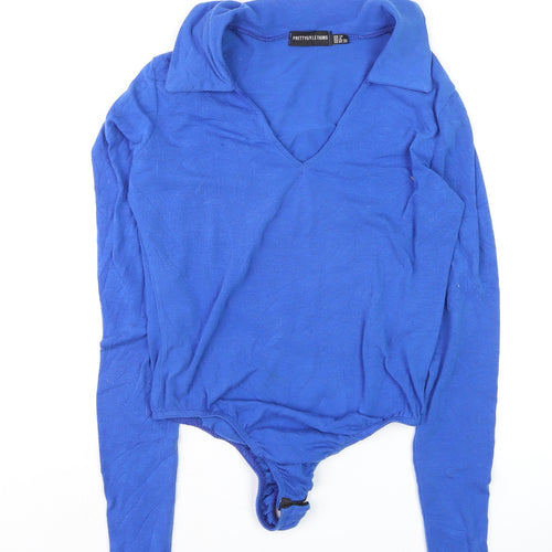 PrettyLittleThing Women’s Blue Long Sleeve V-Neck Bodysuit Size 10