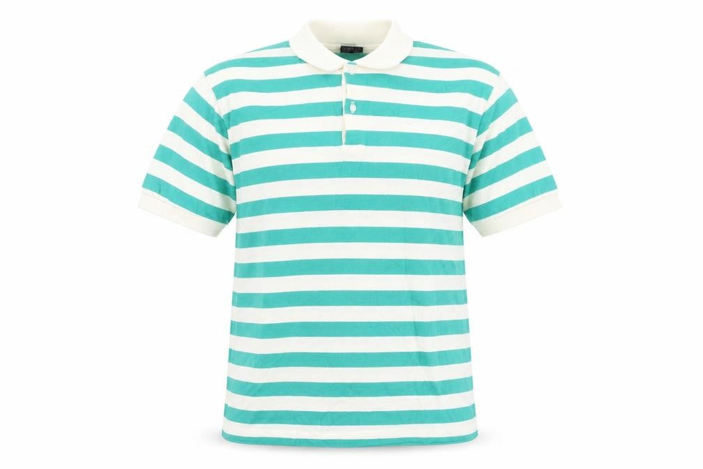 Tour de France Men's Green Striped Cotton Short Sleeve Polo Shirt M